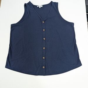 Navy Blue Button Front Vest Plus Size 1X Nautical Coastal Grandpa Chic Resort